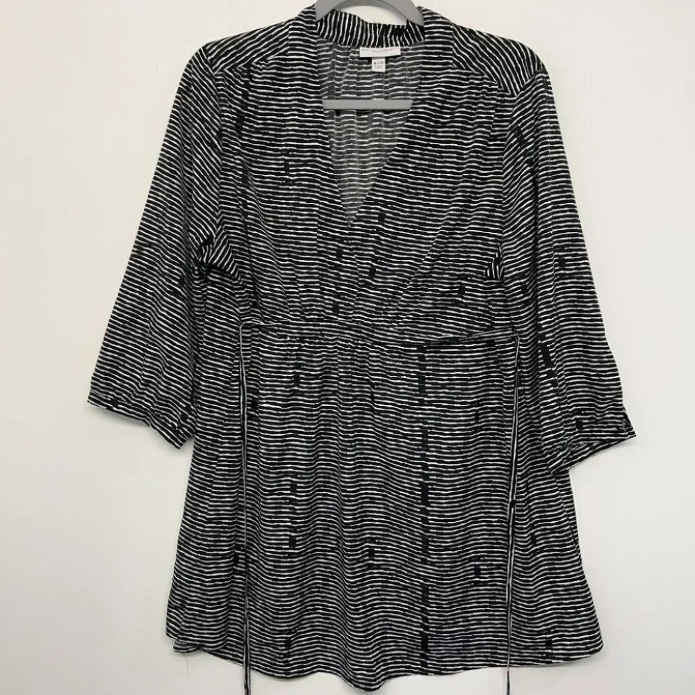 Liz‎ Lange Maternity Striped Blouse XL Black Tie Waist